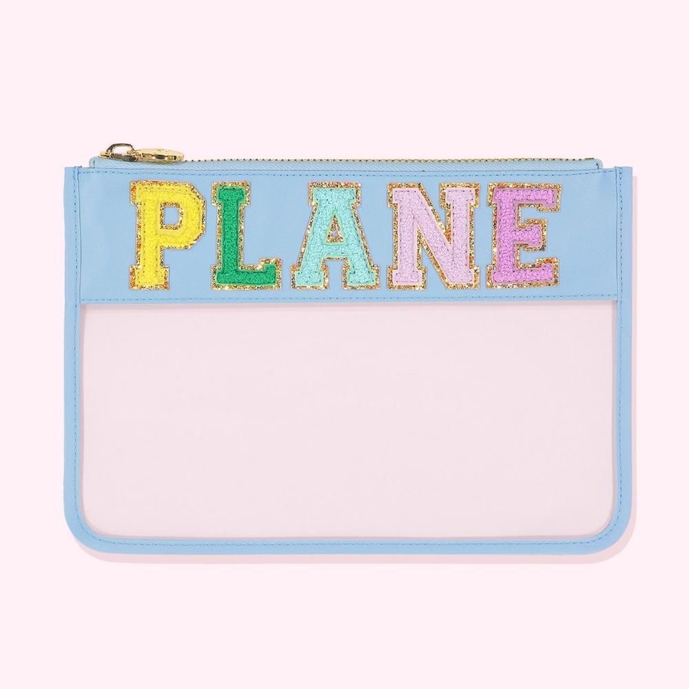 Stoney Clover Lane flat pouch Clear NWT periwinkle  "plane"